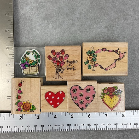 Floral hearts background & corner designs + ribbon frame stamps lot - Picture 5 of 5